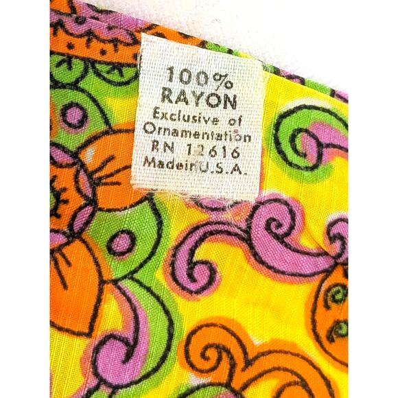 Vtg 1960s Mod Neon Paisley Floral 32" Cravat Neckerchief Head Scarf Hair Tie - Picture 5 of 6
